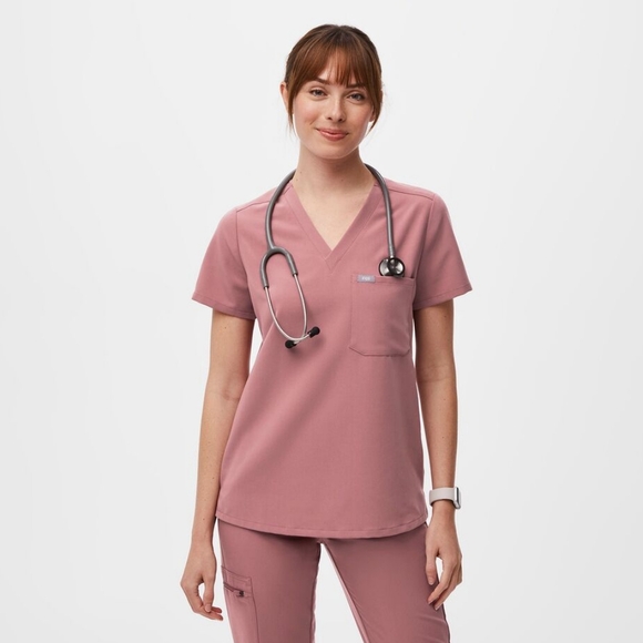 Figs Tops - Figs Catarina V-neck Short Sleeve One Pocket Scrub Top Mauve size Large